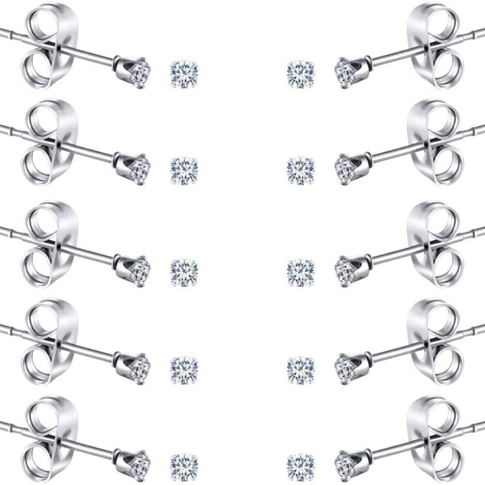 Women's Stainless Steel Stud Earrings 2-4mm CZ Hypoallergenic Small Jewelry
